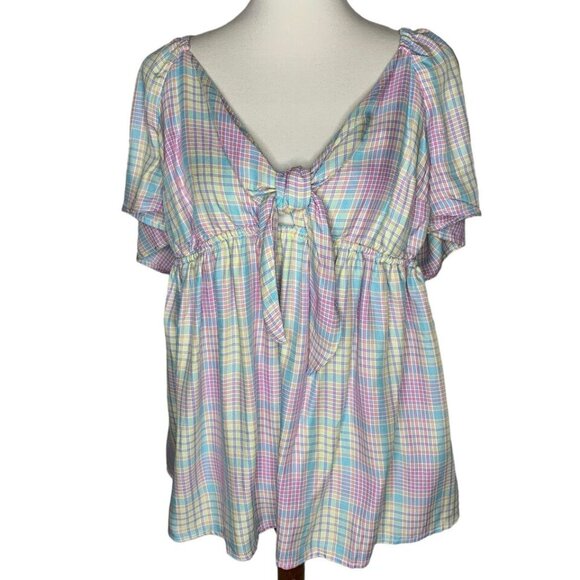 Isabel Maternity by Ingrid & Isabel Peek-a-boo Tie Front Top Size XL Multi Plaid - Picture 1 of 9